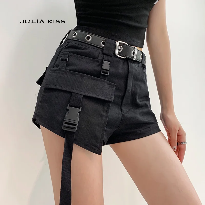 Women Casual Cargo Shorts With Buckle 