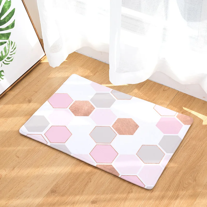 CAMMITEVER Geometric Hexagon Honeycomb Pink Champagne Bedroom Rug Living Dinning Kitchen Area Rug Area Rugs for Bedroom Kids