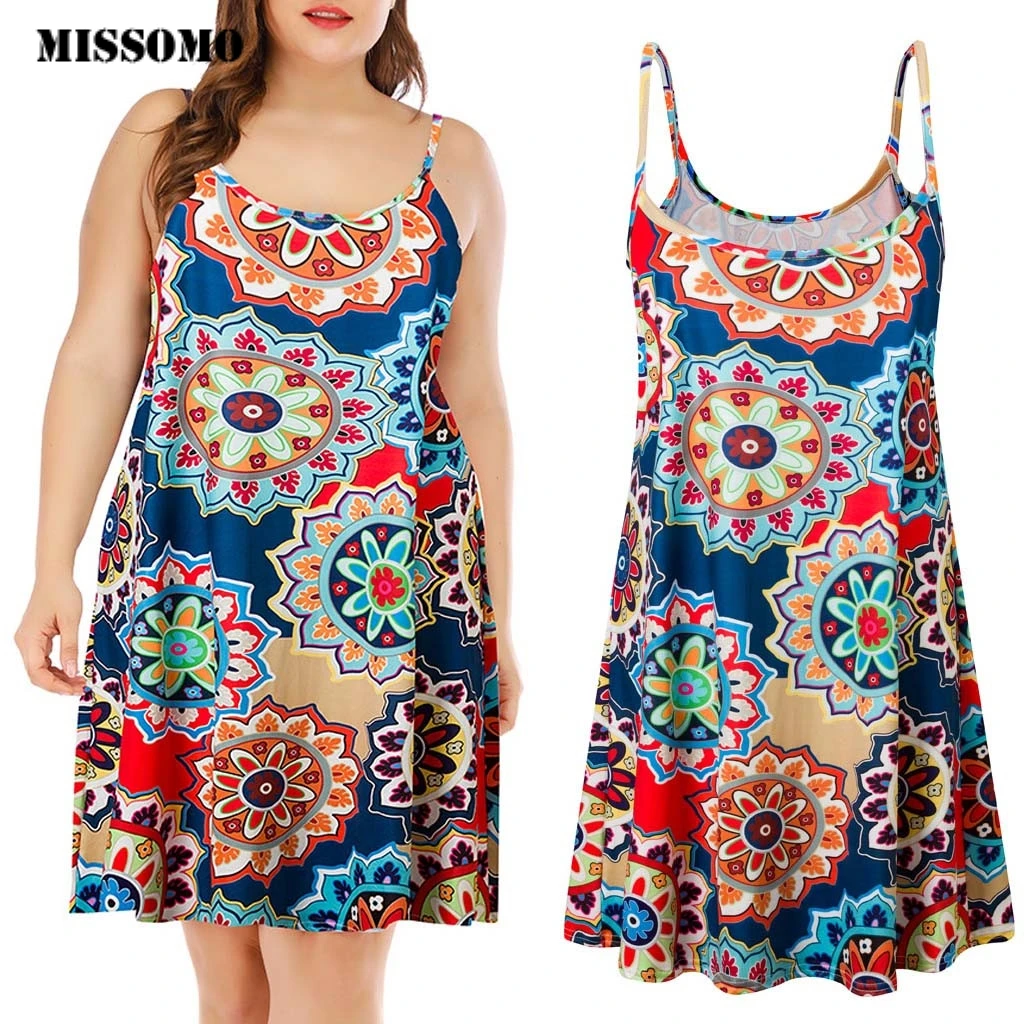 

MISSOMO Plus Size 5XL Women Casual Printed Sleeveless Above Knee Mini Dress summer dress Sundress beach dress Party vestidos