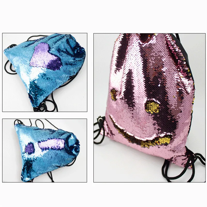 Высококачественный рюкзак с блестками, сверкающие сумки на плечо, двухсторонние блестящие рюкзаки на шнурке, женские пляжные рюкзаки