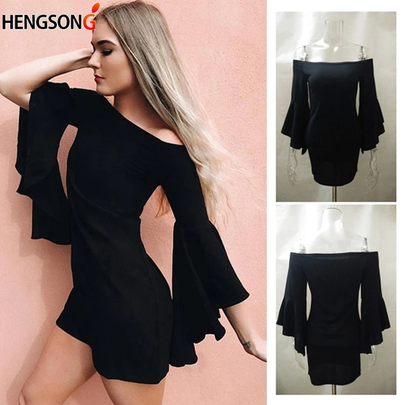 Женское осеннее Элегантное Длинное Платье с расклешенными рукавами модное