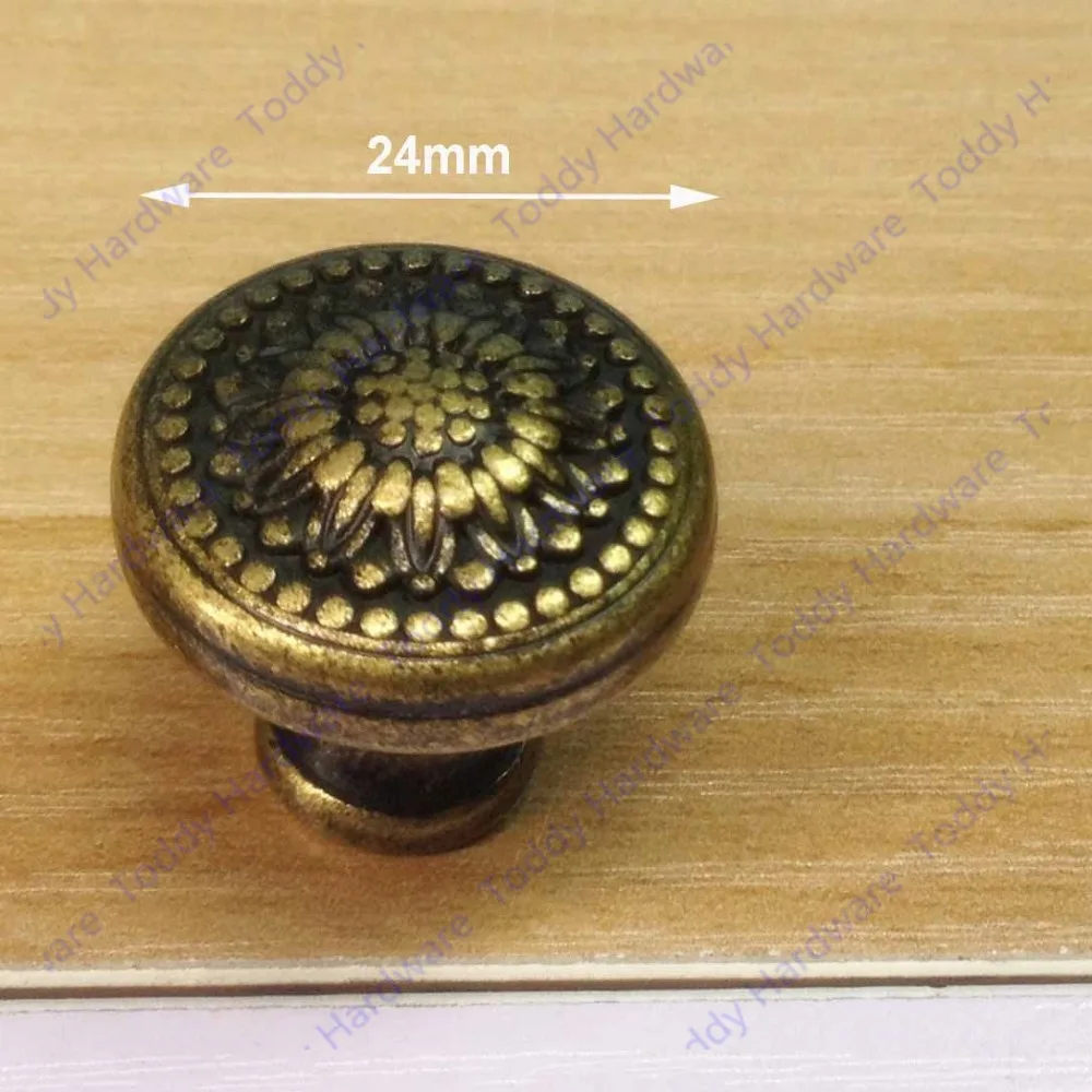 Dia. 24mm Vintage Single Hole Zinc Alloy Kitchen Furniture pulls antique brass drawer knob