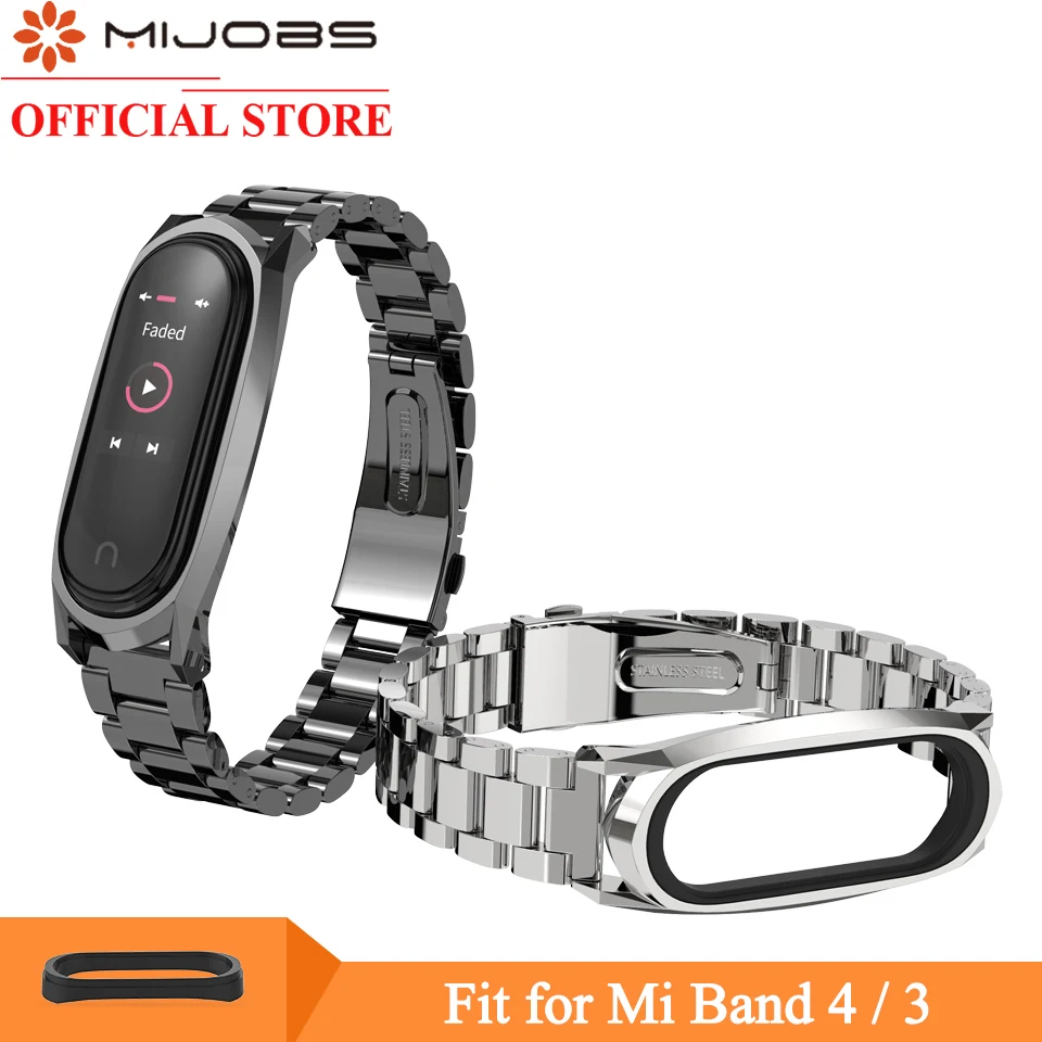 

Mijobs Mi Band 3 4 Strap for Xiaomi Mi Band 3 Wristband Smartwatch Mi band 4 Wrist Bracelet Miband 4 Wrist Strap Metal Stainless