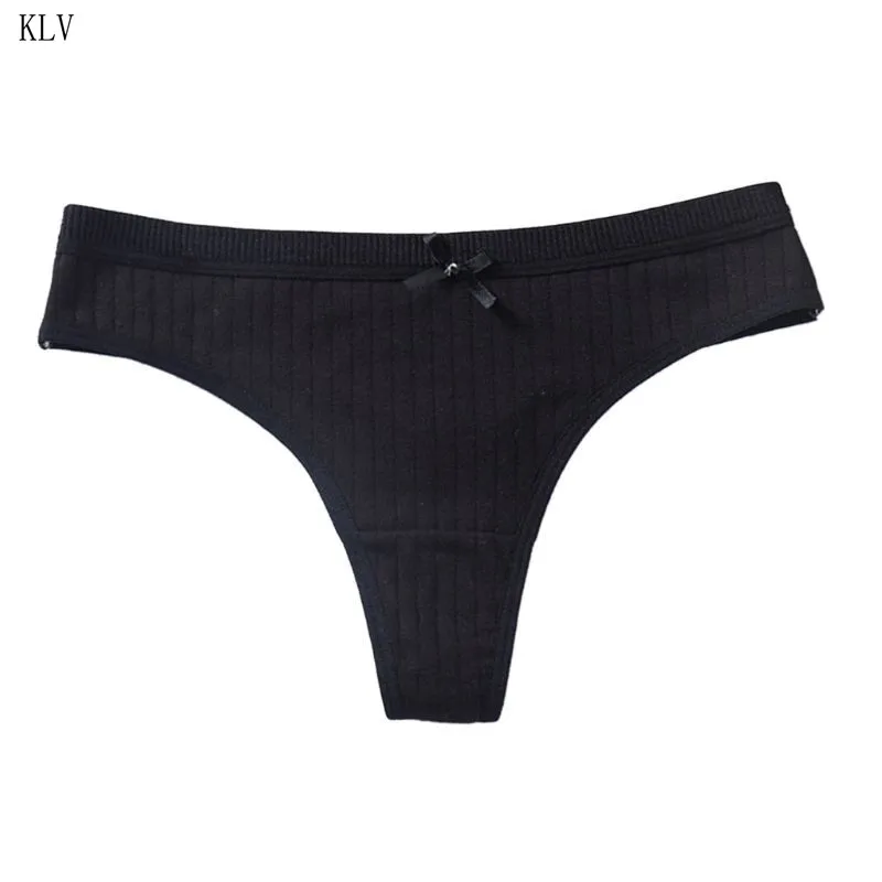 Women Sexy Low Rise Cotton G-String Lingerie Plain Solid Color Bowknot Panties Thong Thread Ribbed Striped Underwear Briefs - Цвет: Небесно-голубой