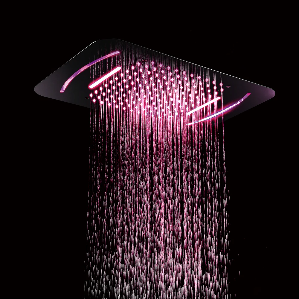 LED Light Shower Head 580*380mm Waterfall Rainfall Showerhead Thermostatic Shower Faucets Mixer Ceiling Mounted Shower Sets