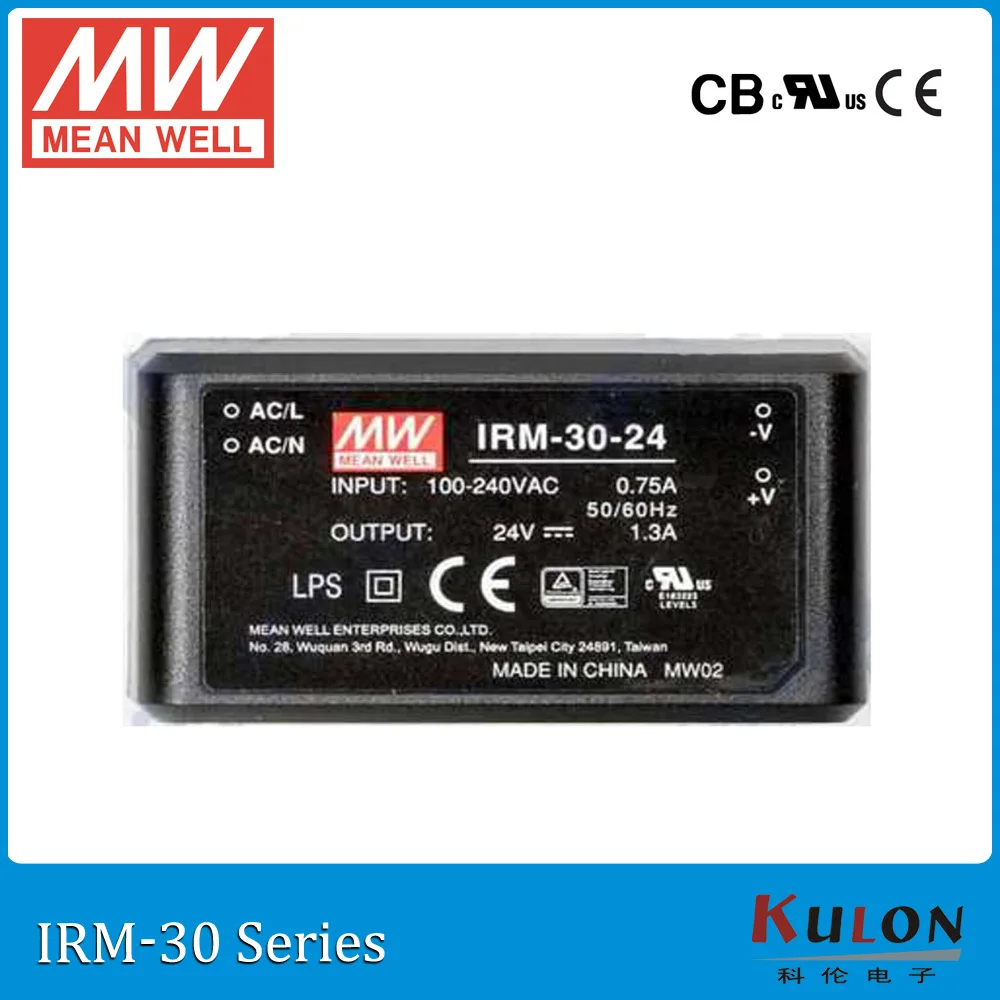 Alimentation à Découpage Mean Well IRM-30-5ST – 30W – 5V/2.5A – Entrée 100-240V AC – Borne à Vis – Classe II