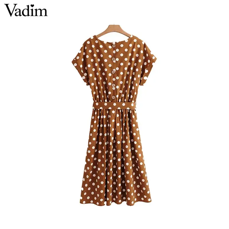 Vadim винтажное платье миди с поясом-бабочкой, в горошек, с эластичной резинкой на талии, с коротким рукавом, летние женские повседневные платья, vestidos QA092