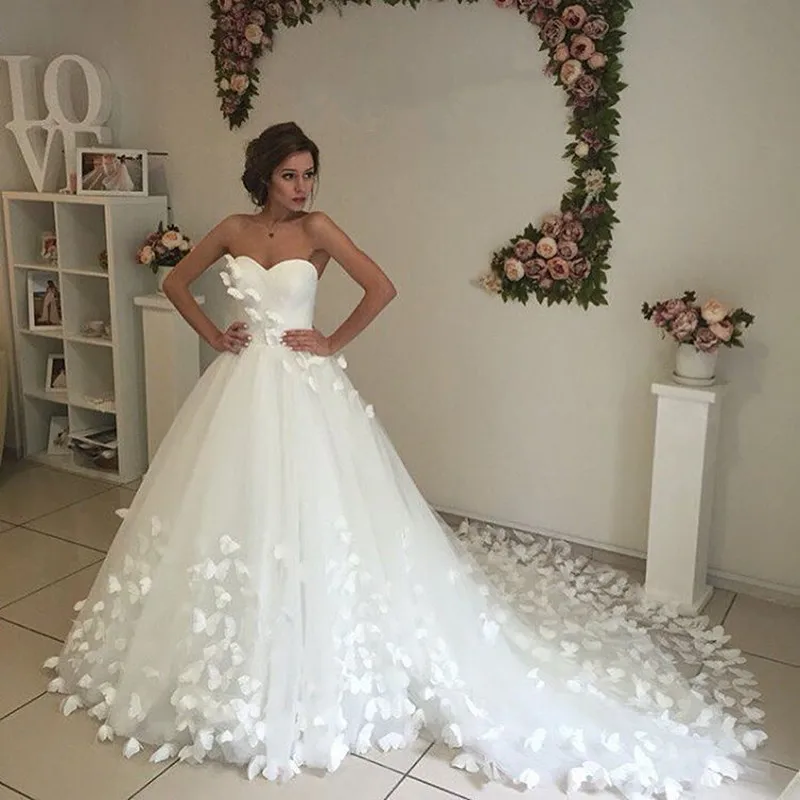 Романтическое милое белое платье vestido de noiva новое поступление милое цветочное свадебное платье с бабочкой со шлейфом