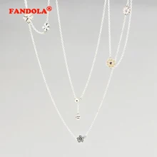 90 cm Flores Neckace Poética con Esmaltes y Claro CZ & Blush Rosa de Cristal Mezclado 100% Original 925 Sterling-plata-Joyería CKN019