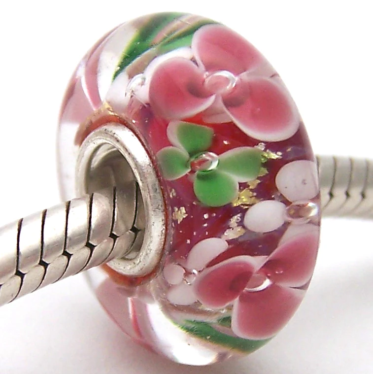 

PJG803 100% S925 Sterling Silver Beads Murano Glass beads Fit European Charms Bracelet charms diy jewelry Lampwork GlassBeads