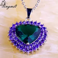 lingmei Free Shipping Noble Jewelry Heart Cut Green Topaz Amethyst Silver Chain Necklace Pendant Wholesale For Women's Gift