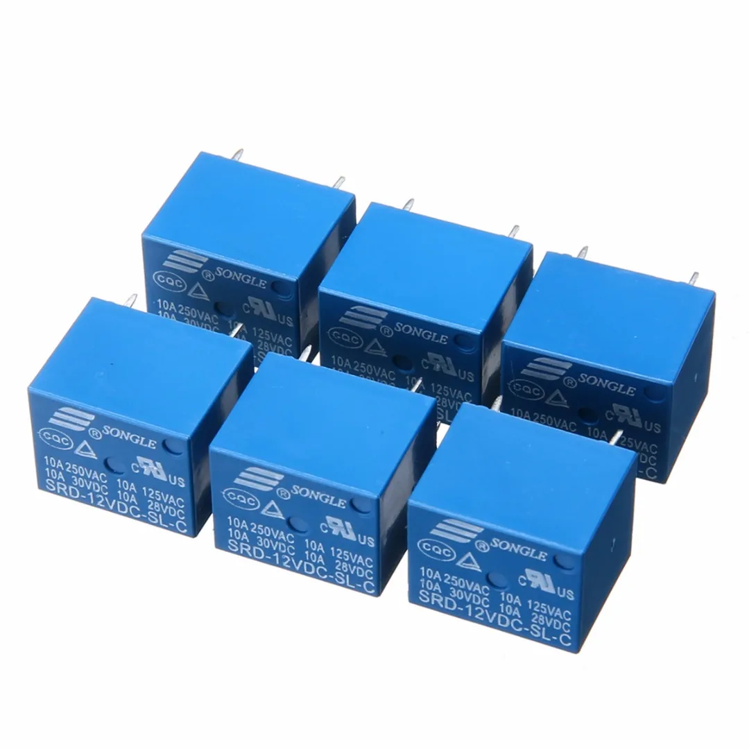 2pcs/5pcs/10pcs/lot SRD-12VDC-SL-C Blue Power Relays T73-12V 10A 5 Pin Mayitr Electrical Components