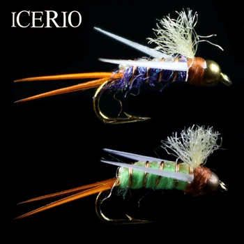 

ICERIO 8PCS Copper Bead Head Psycho Prince Nymphs Trout Fly Fishing Lures #12