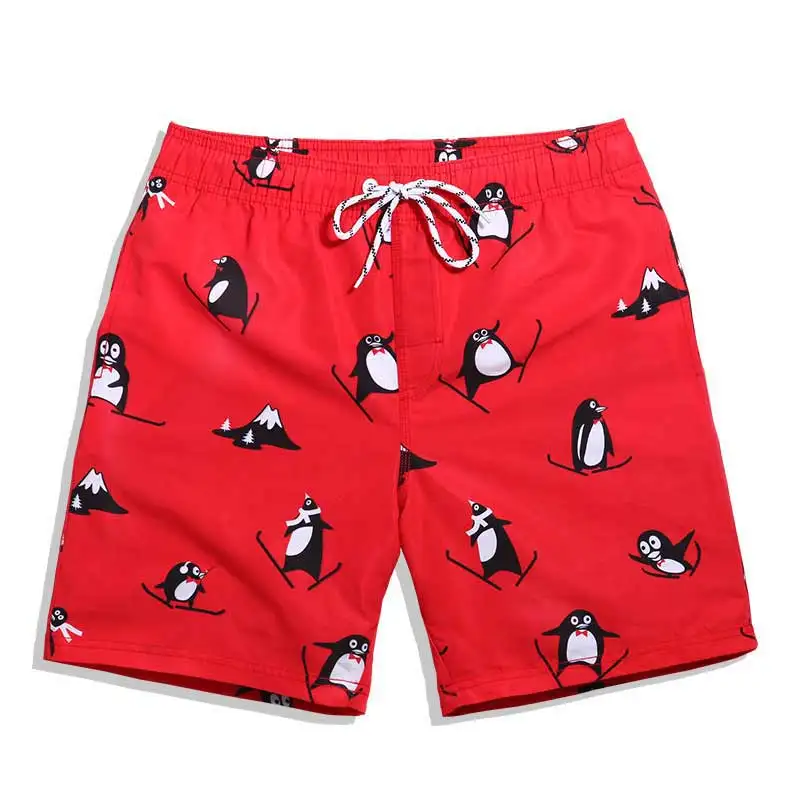 Парная пляжная одежда, быстросохнущие шорты из полиэстера, плавки с пингвинами, летние спортивные пляжные шорты с карманами