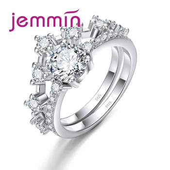 

New Fashion Women Wedding Ring Set Sparkling Perfect Round Cut Zircon Stone Rings Female Party Jewelry Hot Selling