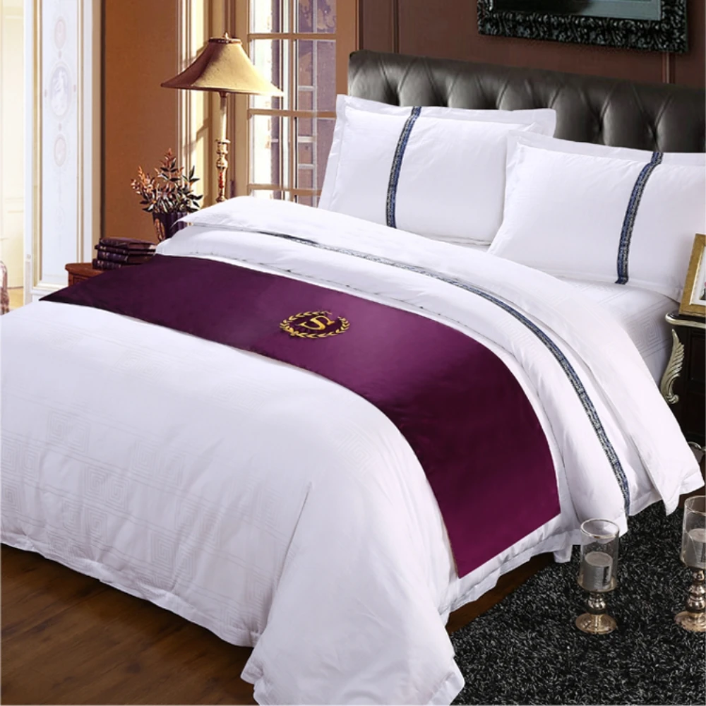 RAYUAN Suede Embroidery S Sign Double Layer Bed Runner Scarf Bedspread Bed Cover Hotel Bedding Decor Single Queen King Size