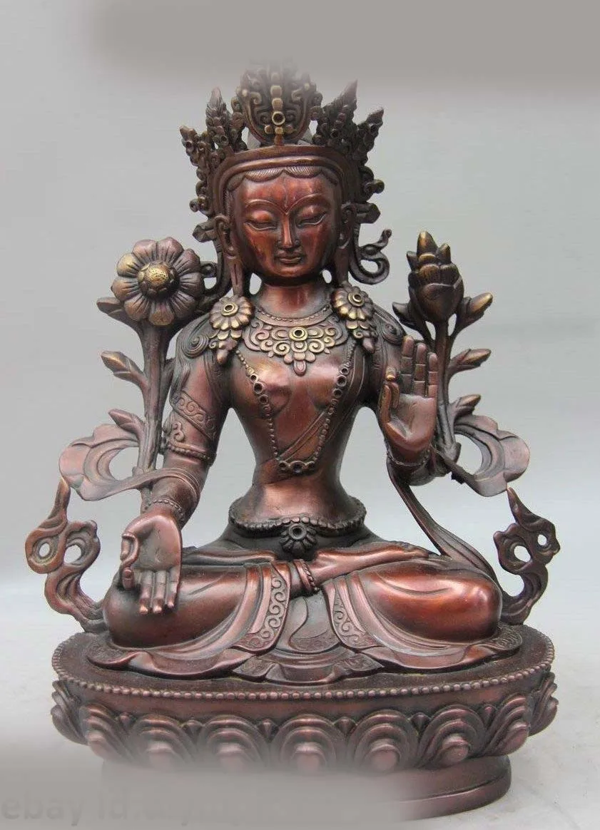 12 &quotКитайский буддистский бронзовый медный белый Tara Kwan-yin Guanyin Bodhisattca статуя (D0426)