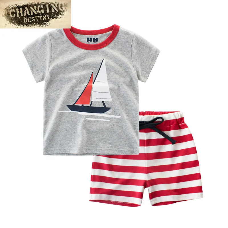 3-7 Years Summer Children's Clothing European and American Boy Short-sleeved T-shirt Pants Capris