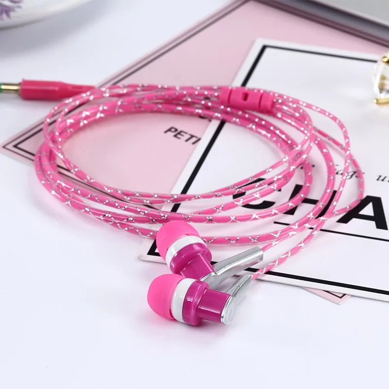 3.5mm In Ear Stereo Earbuds Braided Rope Line Wired Earplugs Earphone