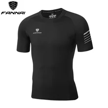 FANNAI, Мужская футболка для бега, фитнеса, тренажерного зала, повседневная, сухая, компрессионная, Спортивная, мужская рубашка, Кроссфит, Спортивная Мужская рубашка, черная рубашка