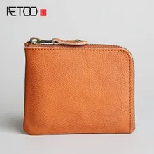 AETOO ретро ручной работы мужской короткий абзац кошелек кожаный ультра-тонкий женский кожаный бумажник с поперечным сечением на молнии zero mone