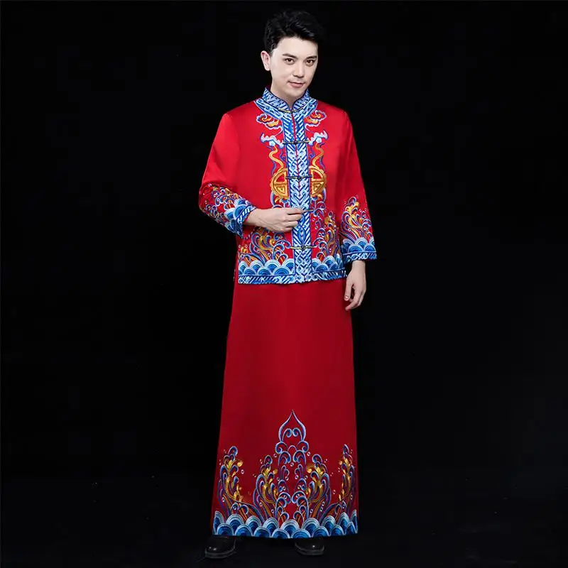 Древний свадебный наряд одежда невесты платье традиционное китайское свадебное платье женское Чонсам вышивка феникс красный Ципао - Цвет: Mens - 3