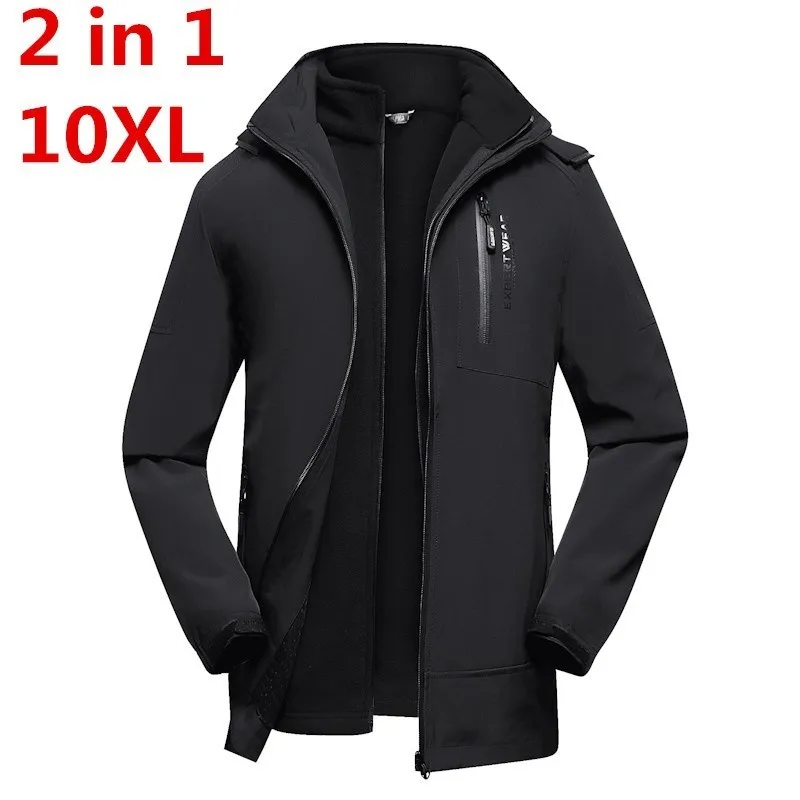 Мужская зимняя флисовая куртка размера плюс 10XL 2 в 1 комплект из предметов теплая