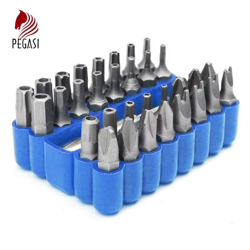

PEGASI 33Pcs Sturdy Torx Screwdriver Head Bit Set Tamper Proof Torx Spanner Screwdriver Star Hex Holder Rod DIY Hand Tools