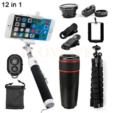 Universal Camera lenses Kit 8X Zoom Telephoto Lens Telescope Monopod Macro Wide Angle Fish eye Lentes For iPhone 6s 7 Smartphone