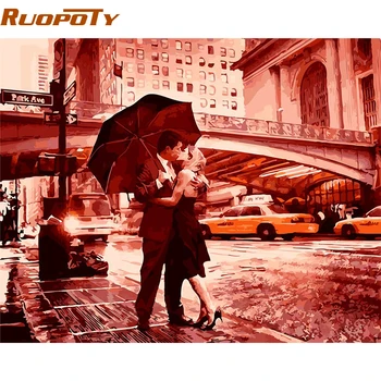 

RUOPOTY Frame Kiss Lover DIY Painting By Numbers Kits Acrylic Picture Vintage Painting Hand Painted Wall Art Home Decor 40x50cm