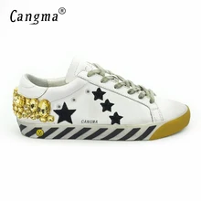 CANGMA Original Italy Deluxe Brand Superstar Men Shoes Genuine Leather Crystal Man Diamond White Shoes Scarpe