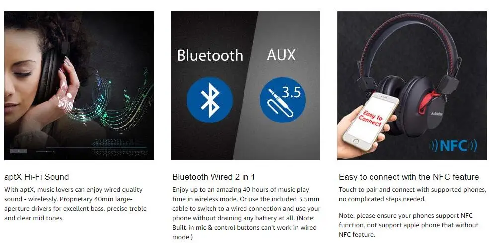 Avantree 40 ч Беспроводные Проводные Bluetooth Накладные наушники с микрофоном, aptX HiFi гарнитура, очень удобные и легкие