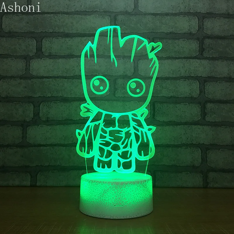 Милый Groot 3D настольная лампа Новинка светодиодный ночник домашний декор 7 цветов Изменение ночник Подарки для детей