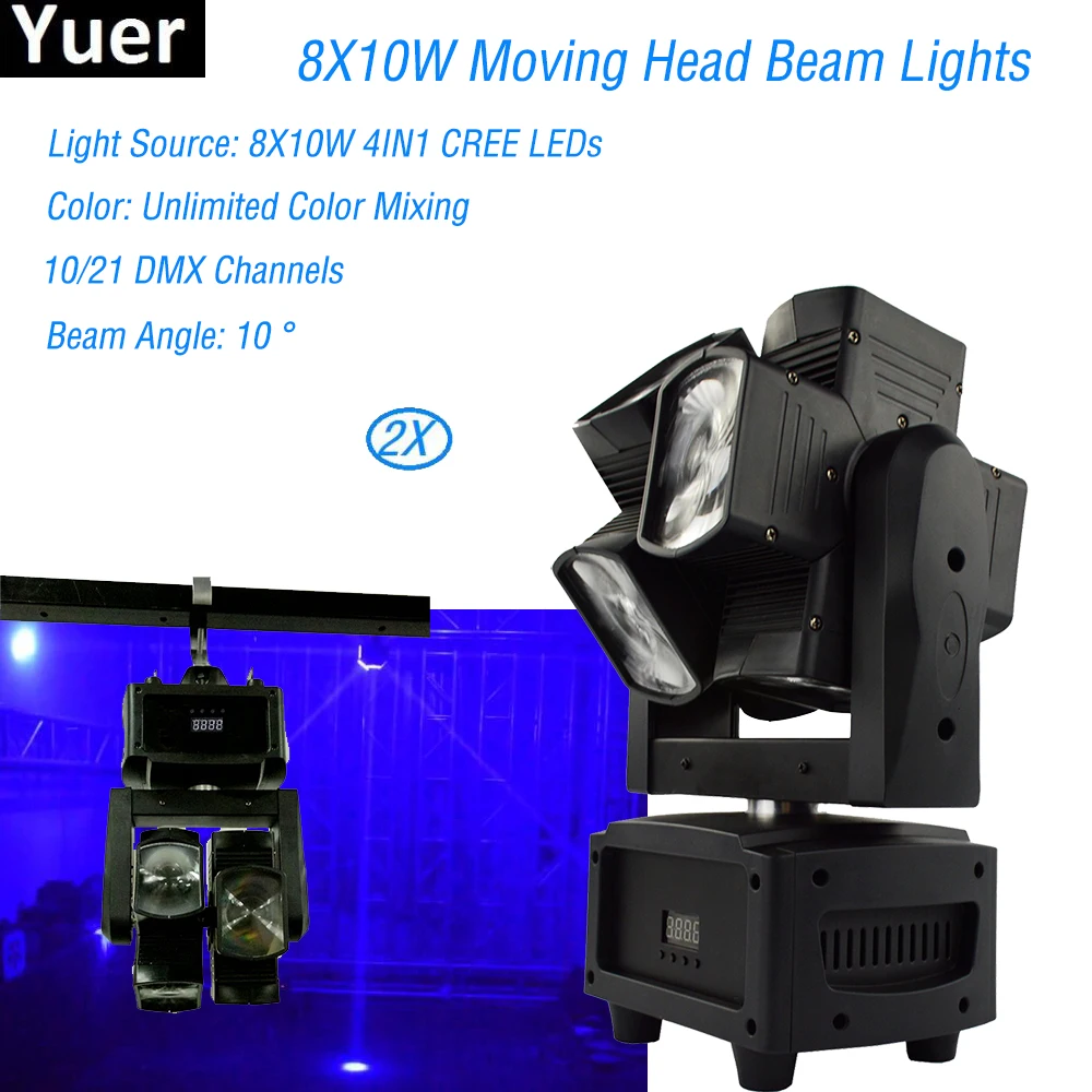 

2Pcs/Lot Wheel LED Moving Head Stage Light 8X10W RGBW 4IN1 Rotating LED Beam Disco Lighting For DJ Disco Party Bar Equipment