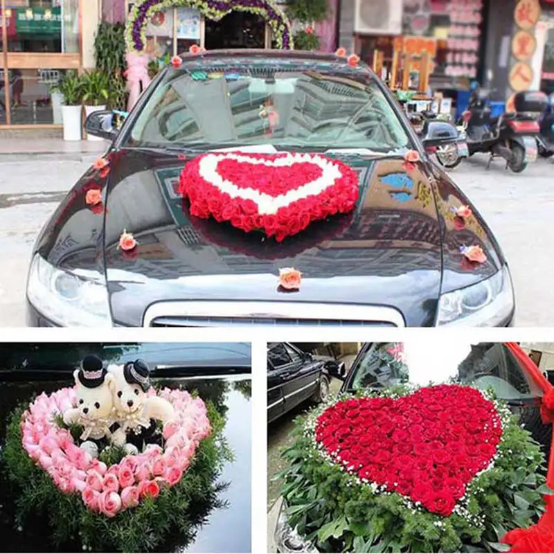 Форма сердца цветок мокрая пена свежий цветочный свадебный моделирование DIY Свадебная вечеринка автомобильный стол дисплей для свадебного украшения автомобиля