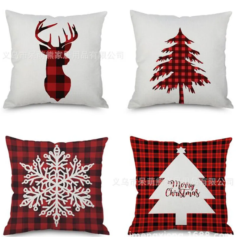 

WINLIFE Christmas Pillowcase 45*45 Lattice Pillow Cover Linen Pillow Cases Home Decor Cute Christmas Cushion Covers
