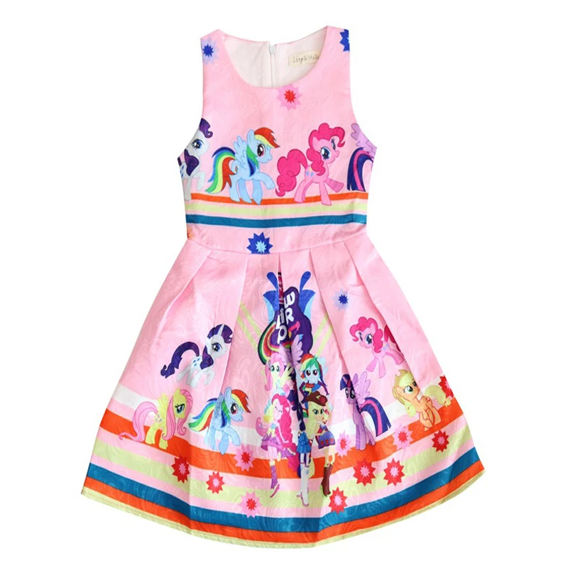 2018 Robe file От 3 до 10 лет My little Girls летнее платье без рукавов с принтом тролли