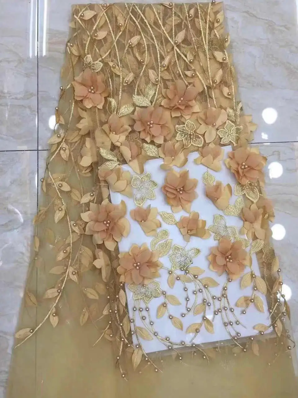 New Nigerian Embroidered beaded Mesh Lace Fabric Bride Wedding Fabrics