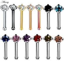 Alisouy 1 шт. 20 г 2 мм украшение с цирконием Носовая кость пирсинг серьги анодированные розовое золото цвет нос кольцо зубец CZ Нос ювелирные изделия 20 г