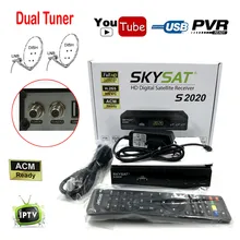 Skysat S2020 Dual Twin Dish Tuner H.265 AVC Digital Satellite Receiver ACM Support IKS SKS ACM/VCM/CCM IPTV VOD with LAN Wifi