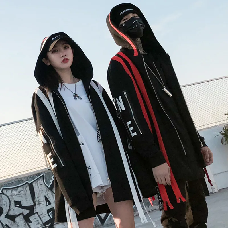 

Matching couple hooded hoodies men Hiphop style White Red zippers 2018 Spring Autumn New cool