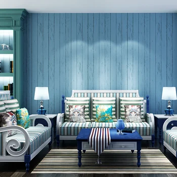 

Bacaz Papel de Parede Vertical Blue Wood Wallpaper Rolls for Sofa Background Living Room 3d Stripe Wall paper wallcoverings