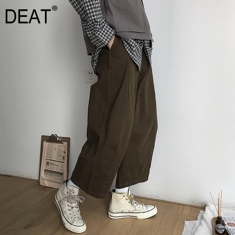 

[DEAT] 2019 New Spring Summer High Elastic Waist Loose Big Pocket Splitj Oint Loose Wide Leg Pants Women Trousers Fashion JQ11