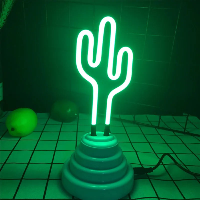 Leedome неоновый светильник кактус DC5V USB светодиодный ночной Светильник вывеска винтажные неоновые знаки для гаража Настоящая стеклянная трубка ручной работы Домашний художественный светильник ing - Испускаемый цвет: Green