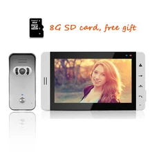 Caliente Nuevo Cable 7 “Color TFT de Grabación en Blanco Kit de Teléfono de la Puerta de Intercomunicación de Vídeo + Cámara de Visión Nocturna Al Aire Libre + 8G SD Del Envío Libre