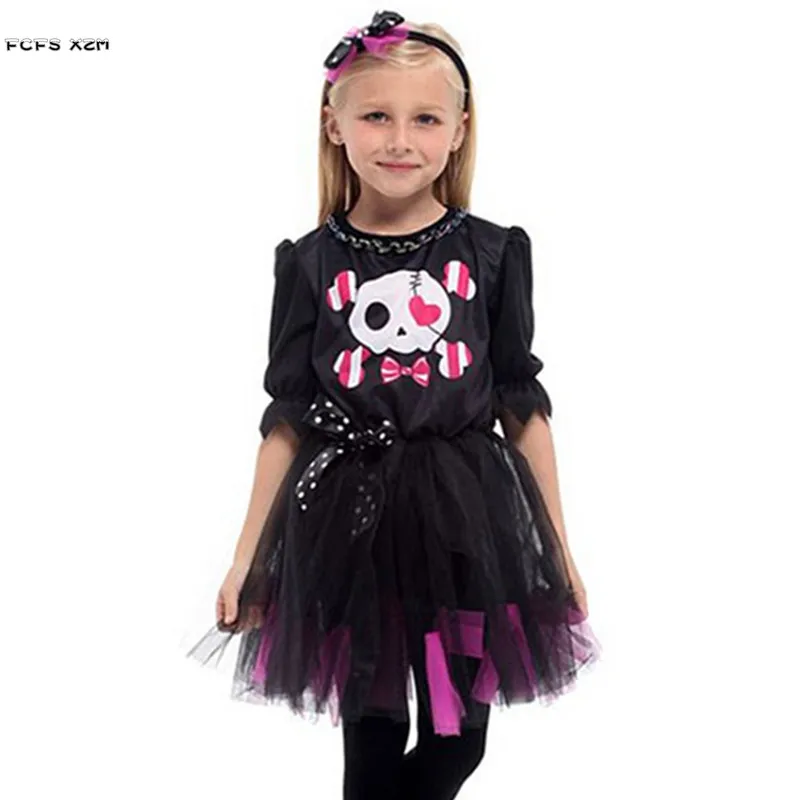 M-XL девочек Розовый Скелет Cat Косплэй детей Хэллоуин Kitty Женщина-кошка животных Костюм Карнавал Пурим платье для маскарада, вечеринки