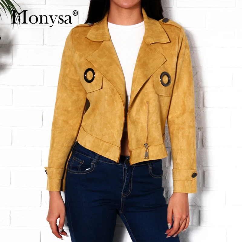 

Suede Jackets Women Autumn 2018 New Fashion Collar Long Sleeve Jackets And Coats Womens Clothes Streetwear Yellow Blue Pink