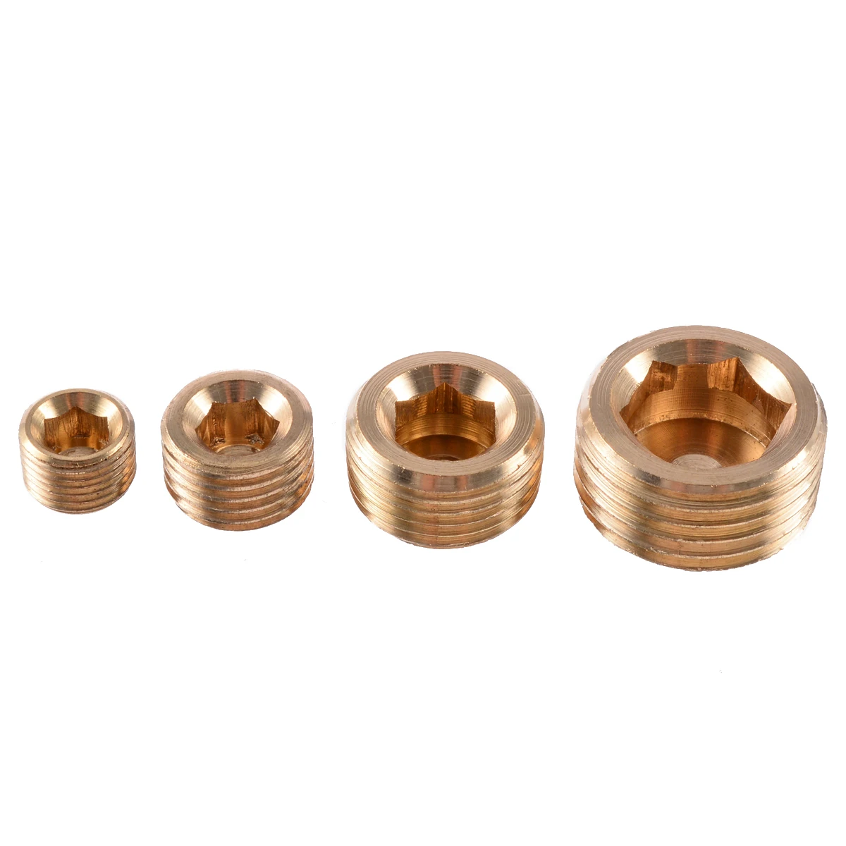 4pcs Durable Brass Thread Socket Pipe Plug 1/8" 1/4" 3/8" 1/2" NPT Internal Hex Thread Socket Pipe Plug Hardware Fastener
