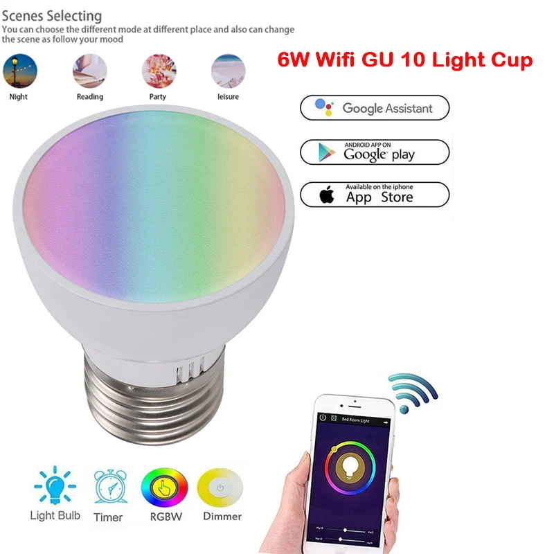 

Super Bright Smart Bulb WiFi GU10 RGB Remote Control Led Bulbs Light Dimmable Led Lamp Light Spotlight for Table Lamp Wall Light