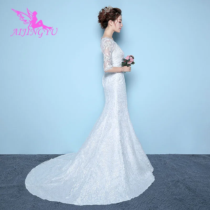 AIJINGYU V образным вырезом Дешевое бальное платье на шнуровке сзади вечерние свадебные платья свадебное платье WK410